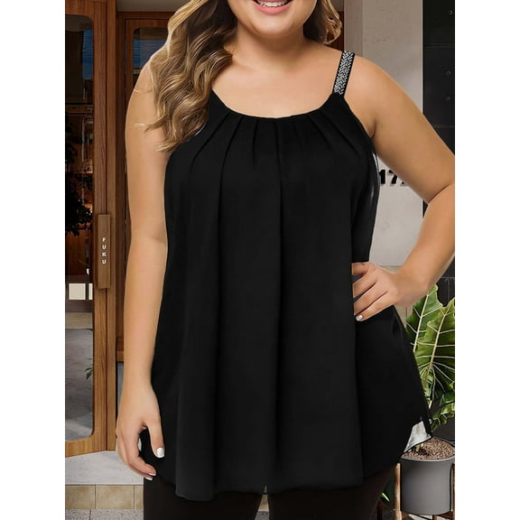 Homlouue Plus Size Tank Tops for Women Loose Fit Sleeveless Black Summer Tanks 2XL