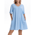 thumbnail image 1 of Homlouue Nightgowns for Women Plus Size,V-Neck Short Sleeve Sleepwear with Pockets,Soft Loose Fit House Dress Loungewear(2XL,Blue), 1 of 8