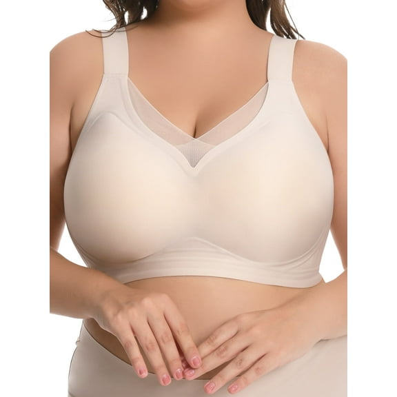 Homlouue Plus Size Bras for Women Sleep Soft Everyday Bra Deep V Mesh Nude Full Coverage Wirefree Bra 2XL