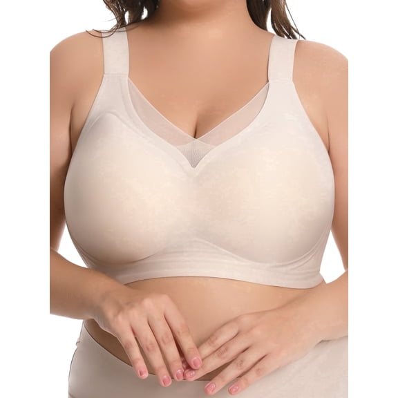 Homlouue Plus Size Bras for Women Sleep Soft Everyday Bra Deep V Mesh Nude Full Coverage Wirefree Bra,2XL
