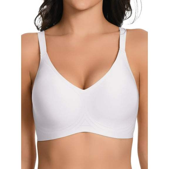 Homlouue Wireless Bras for Women Push Up Deep V Sleep Soft Bra White Full Coverage Everyday Bra 2XL