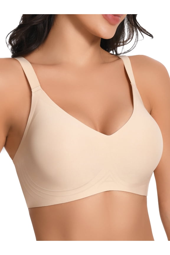Wireless Bras for Women Push Up Deep V Sleep Soft Bra Nude Full Coverage Everyday Bra 2XL