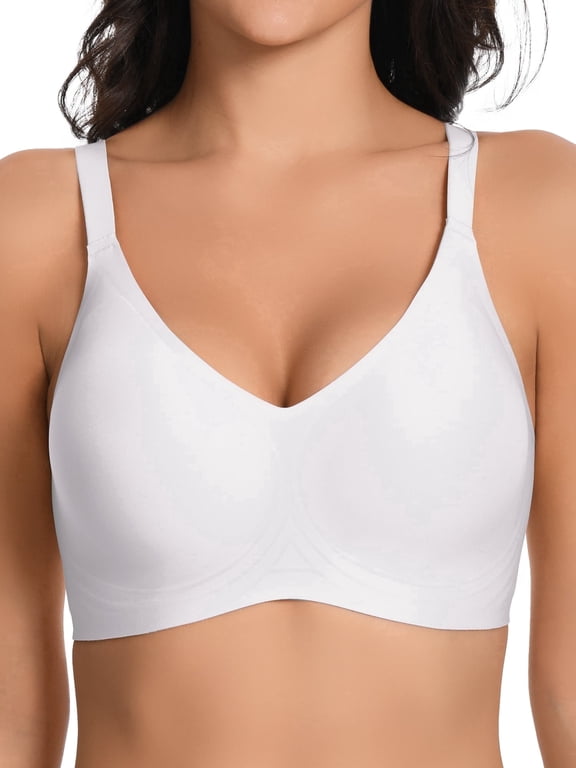 Wireless Bras for Women Push Up Deep V Sleep Soft Bra White Full Coverage Everyday,2XL
