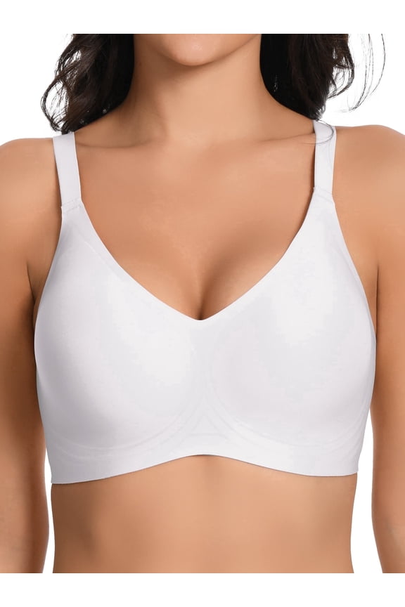 Wireless Bras for Women Push Up Deep V Sleep Soft Bra White Full Coverage Everyday,2XL