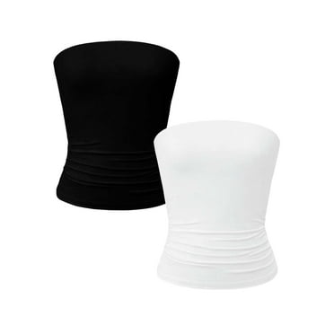 Homlouue Plus Size Tube Tops for Women Crop Tank Top Basic Going Out Top Strapless 2 Pack White and Black L