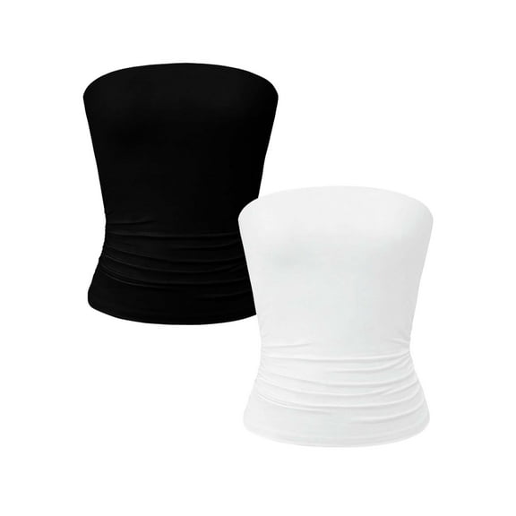 Homlouue Plus Size Tube Tops for Women Crop Tank Top Basic White Black Going Out Top Strapless 2 pack M