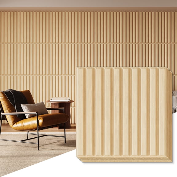 Homlux PVC Slat Wall Panel 19.7 x 19.7in 3D Fluted Textured Panel Wood Suitable for Kitchen Living Room and Home 3D Wall Panels(12-Pack 32 Sq.ft)