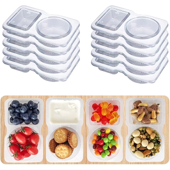 Homlyo 10 Sets Reusable Snack Containers, 2 Compartments Sauce Cups With Lids, For Refrigeration, Portion Control, Outdoor Takeout Dip Boxes
