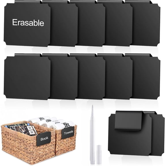 Homlyo 10 pcs Plastic Basket Bin Label Clips  with White Chalk Marker,Removable Washable,  Classified Storage for Kitchen Pantry Storage Fabric Box, Hanging Bin