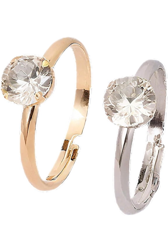 2-Pack Adjustable Diamond Engagement Rings - for Bridal Shower Games, Wedding Table Decor, Party Favors & Cupcake Toppers, Gold & Silver