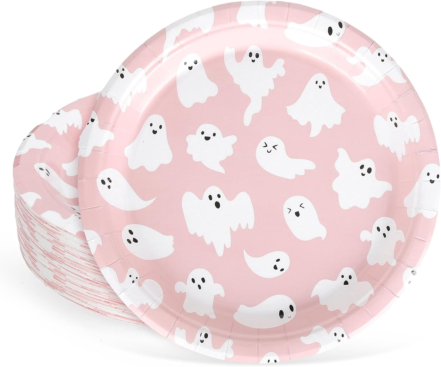 Homlyo 20Pack Pink Ghost Halloween Paper Plates, Disposable Round Party ...