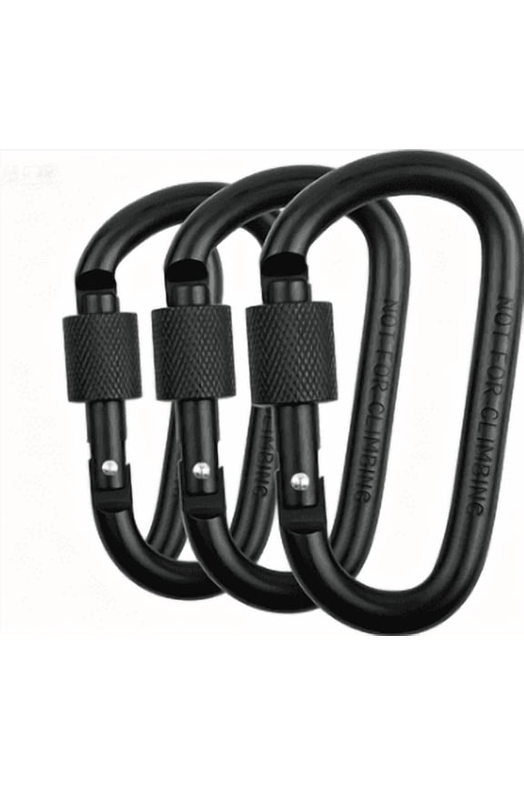3 Pack Aluminum D Ring Key Rings Hiking Clips Locking Carabiner for Hiking Camping Fishing Hooks and Outdoor Use