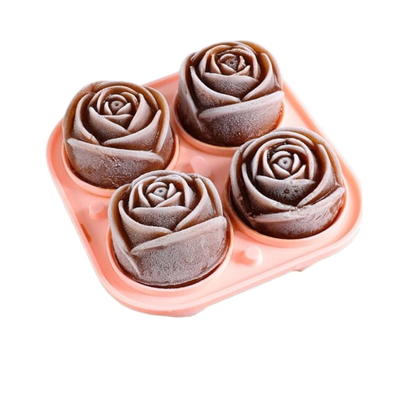 Homlyo 4-Cavity Rose Ice Cube Mold, 3D Floral Silicone Ice Tray for Whiskey, Cocktail, Wine Drinks & Chocolate Making
