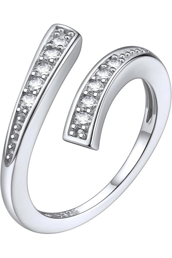 Adjustable Pave CZ Open Toe Ring, Silver Plated Double Row Crystal Wrap Open Toe Ring for Summer Beach Foot Jewelry