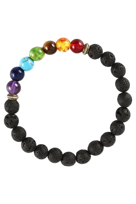 7 Chakra Lava Stone Bracelet, Natural Lava Rock Beaded Bracelet with Colorful Healing Stones for Men & Women