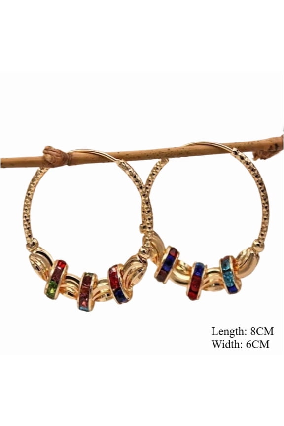 Boho Rainbow Enamel Inlay Open Hoop Earrings, Hollow Twisted Chain Multi-color Drop Circle Earrings