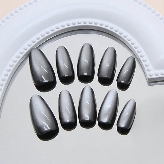 Homlyo Black Cat Eye Press On Nails, Medium Almond Shaped Metallic Fake Nails
