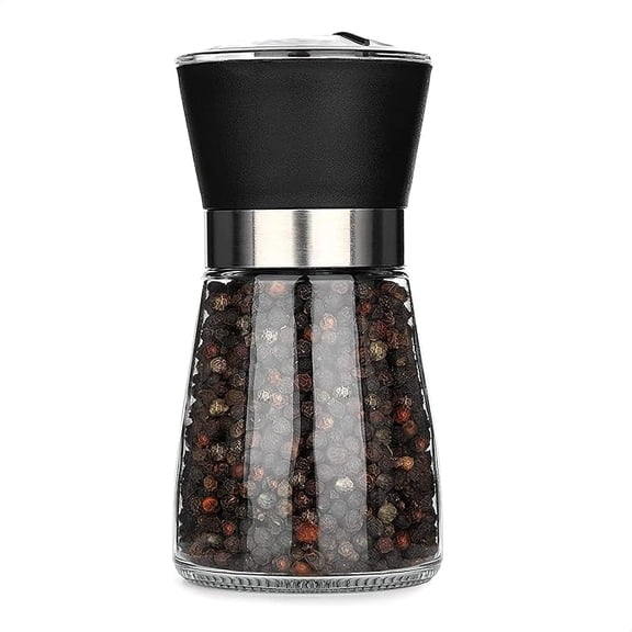 Homlyo Clear Glass Body Spice Grinder Mill, Refillable Manual Salt Pepper Grinder with Stainless Steel Grinding Core