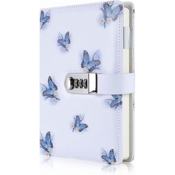 Homlyo Creative PU Leather Password Lock Notebook(Bird. Flower. Butterfly. Trees). A5 Diary Journal Sketchbook Daily Planner Agenda Notepad with Combination Lock Pen Holder and Card Slots.