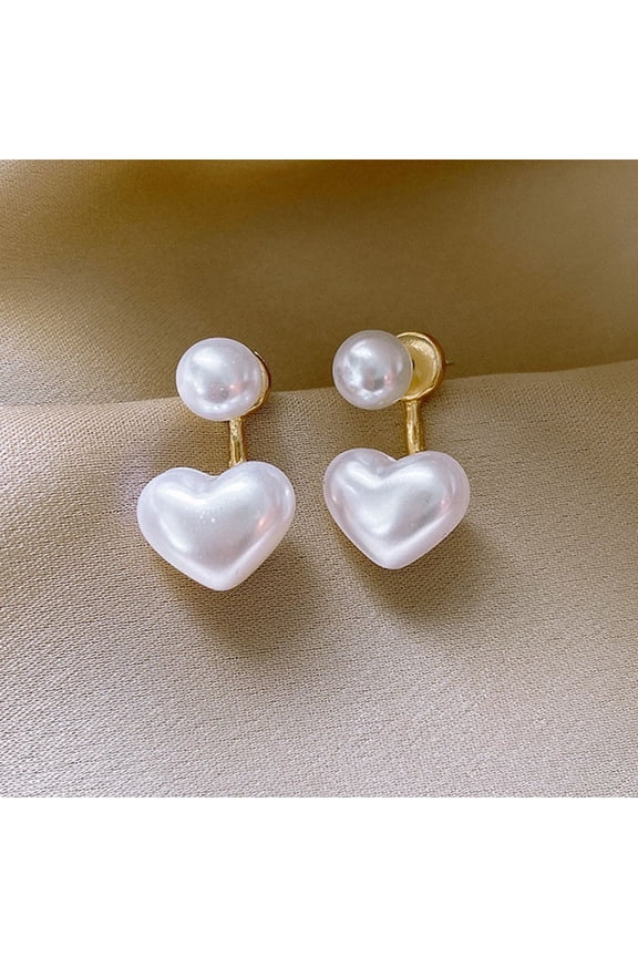 Cute Heart Pearl Stud Earrings, Versatile Reversible Earrings for Daily Wear