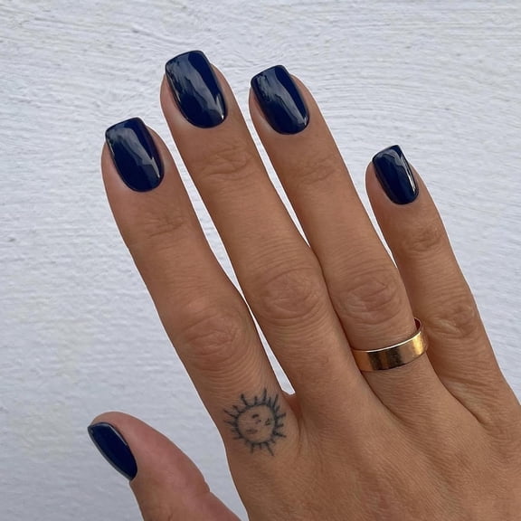 Homlyo Deep Blue Solid Color Short Square Press-On Nails - 24PCS Rich Navy Fake Nails with Glossy Finish, Glue-On Nails Kit with Tools for Women Girls