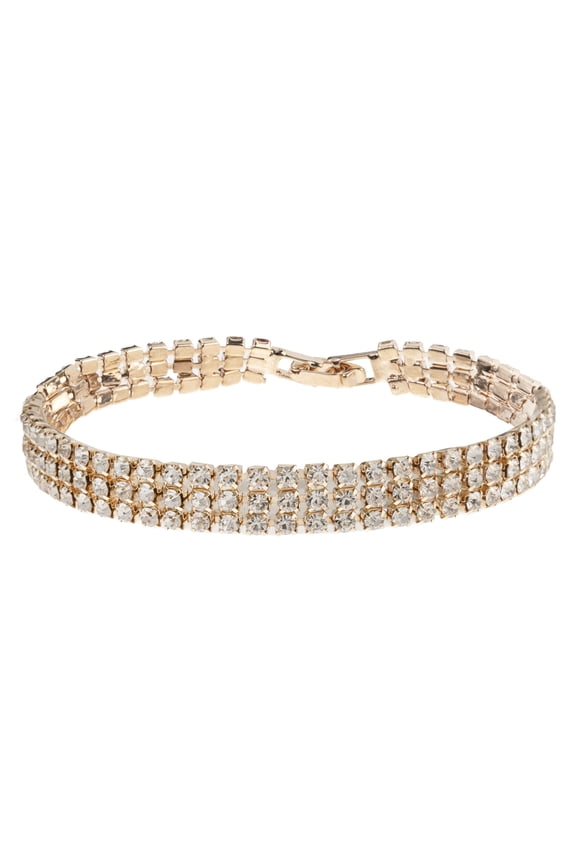 Double Row Round Clear CZ Tennis Bracelet, Gold Plated Two-line Full Pave Crystal Classic Link Bracelet for Women