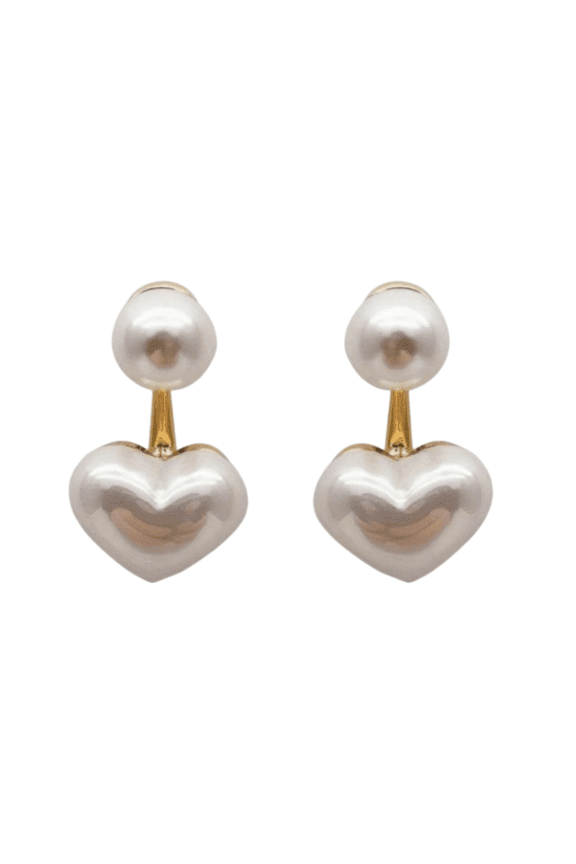 Double-Sided Heart Pearl Stud Earrings, Gold-Tone 2-in-1 Earrings for Women