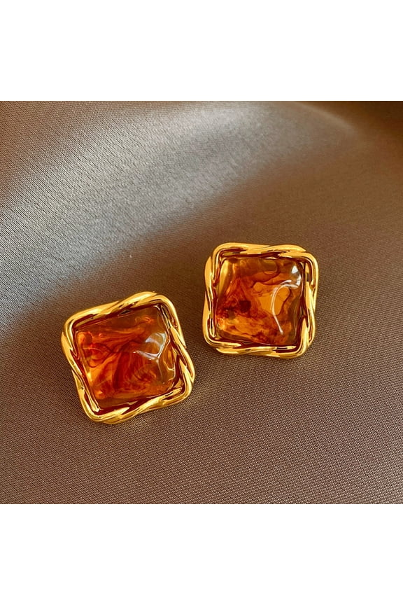 Elegant Amber Stud Earrings, Vintage-Inspired Gemstone Earrings for Brides & Daily Wear