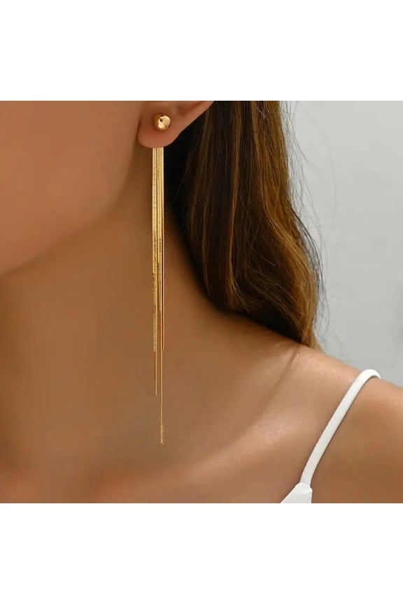 Elegant Multi-layer Linear Chain Drop Earrings, Minimalist Gold Long Fringe Swing Dangle Earrings