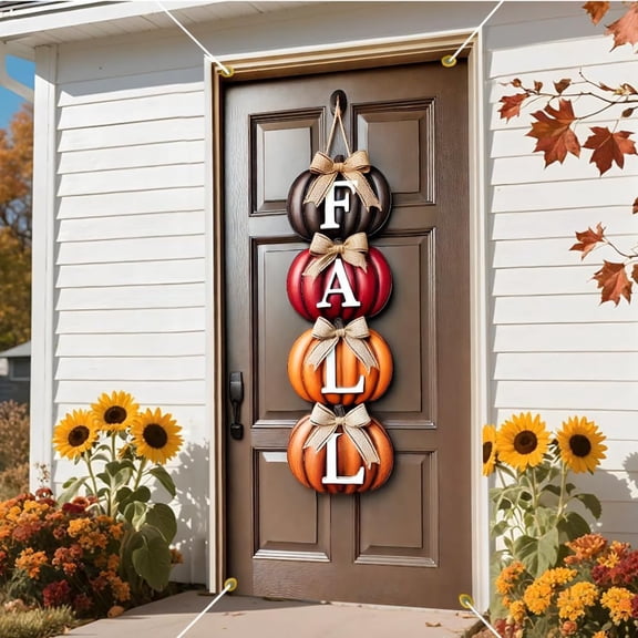 Homlyo Fall Door Banner Pumpkin Grateful Stack Outdoor Porch Decor | Polyester fiber, cheerful Grateful pumpkin stack for front door, porch, or yard fall decoration.