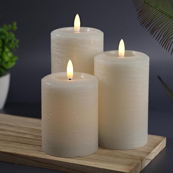 Homlyo Flameless Candles, Flickering LED Battery Operated Wax Pillar Candle, Gray Fog, 3-Pack