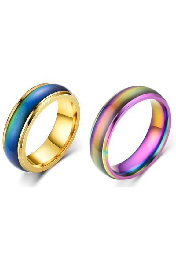 Gradient Mood Color Changing Enamel Ring, Solid Stainless Steel Wide Band Emotion Shift Finger Ring