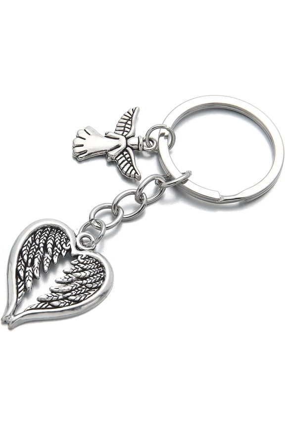 Guardian Angel Wing Keychain Heart-shaped Angel Wings Charms Keychain Key Ring for Memorial Keyring Religious Gifts Memorial Decorations