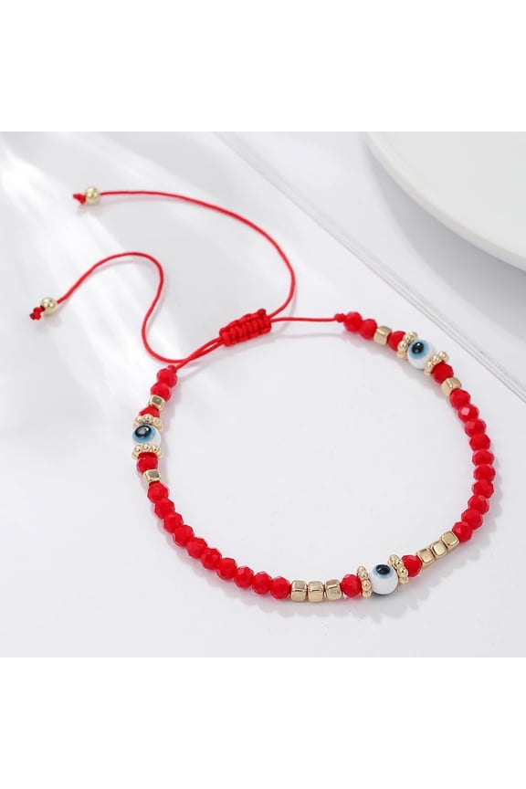 Handmade Evil Eye Crystal Beaded Charm Bracelets Adjustable Braided Turkish Red Blue Eye Rope Thread Strand Bracelets for Women Men Friendship Protective Amulet Lucky Jewelry Gifts