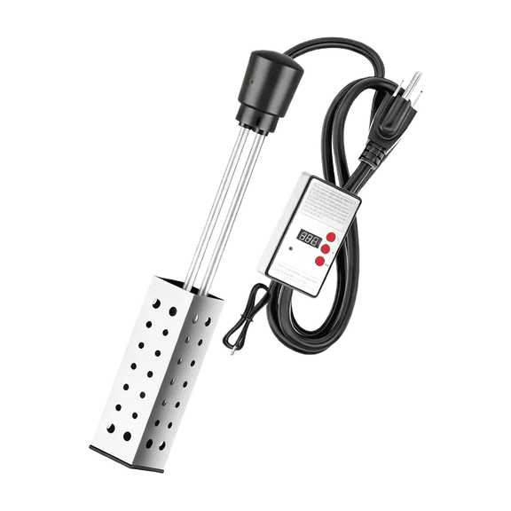 Homlyo Immersion Water Heater with Thermostat - 1500W Floating Bucket Heater with Timing Temperature Control Setting Auto Shut-Off 304 Stainless-Steel Guard Water Heater for Bathtub, Garden