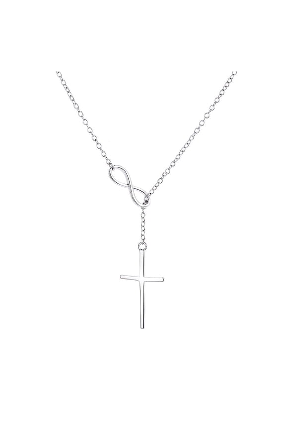 Minimalist Silver Cross Drop Necklace, Dainty Infinity Symbol Pendant, Hypoallergenic Stainless Steel Chain for Everyday Wear