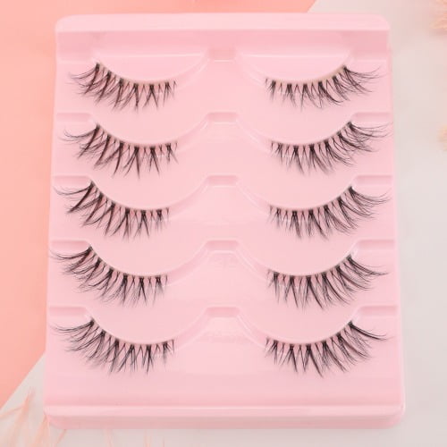 Homlyo Natural Short Fox Eye False Eyelashes Multipack, Wispy Gradient Outer Corner Lifted Strip Lashes, Ultra Light Soft Lashes for No-Makeup Daily Casual Makeup