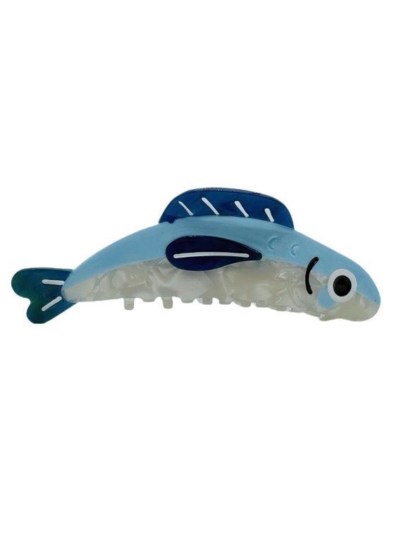 Small Bluefin Fish Hair Claw Clips - Striped Acetate Hair Clips for Women, Non-Slip Hair Clips for Thin/Thick/Curly Hair, 3D Textured Ocean Hair Accessories