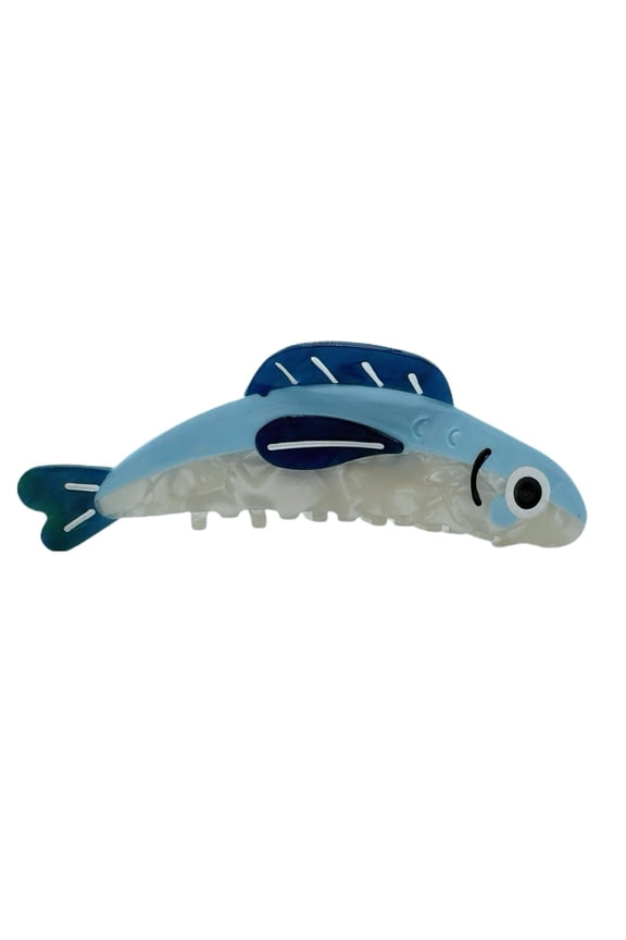 Small Bluefin Fish Hair Claw Clips - Striped Acetate Hair Clips for Women, Non-Slip Hair Clips for Thin/Thick/Curly Hair, 3D Textured Ocean Hair Accessories
