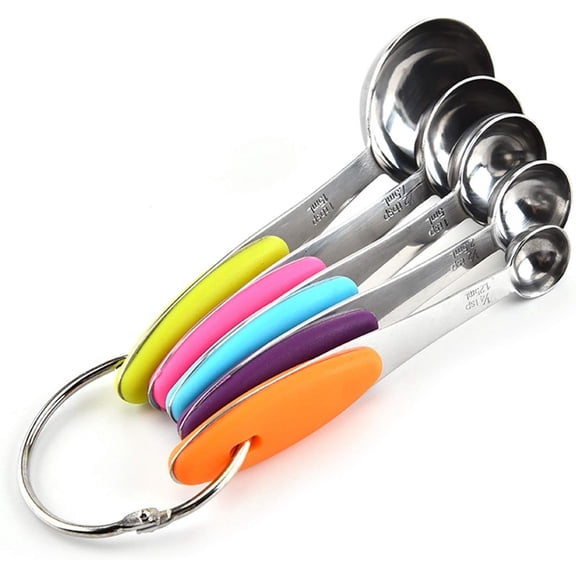 Homlyo Stainless Steel Measuring Cups Set of 5 – Nesting Metal Measuring Cups for Kitchen – Dry & Liquid Measurements (ML & OZ), Dishwasher Safe, Ergonomic Design with Colored Handles