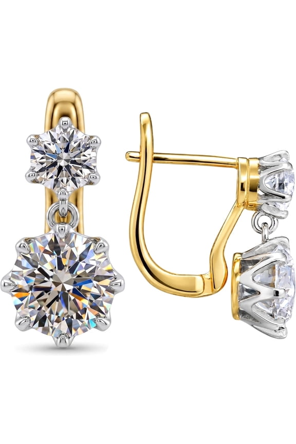 Two-tier Round CZ Drop Huggie Earrings, 14K Gold Plated Double Round Crystal Dangle Hoop Earrings for Wedding Formal