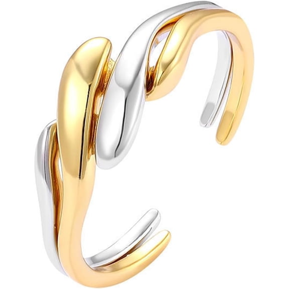 Homlyo Two-tone Intertwined Open Adjustable Ring, 18K Gold & Silver Plated Twisted Interlock Open Wrap Band Ring for Women