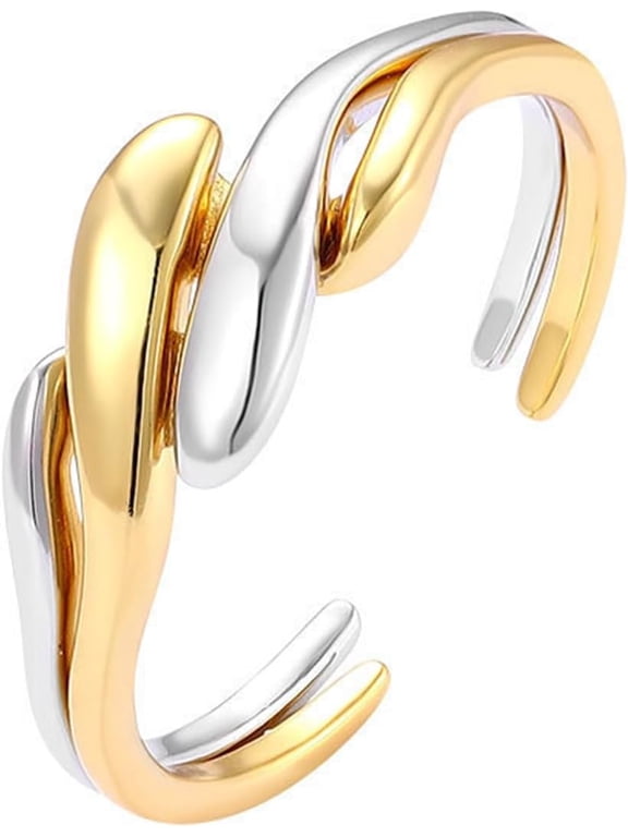 Two-tone Intertwined Open Adjustable Ring, 18K Gold & Silver Plated Twisted Interlock Open Wrap Band Ring for Women
