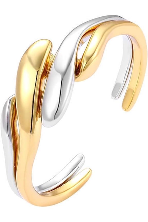 Two-tone Intertwined Open Adjustable Ring, 18K Gold & Silver Plated Twisted Interlock Open Wrap Band Ring for Women