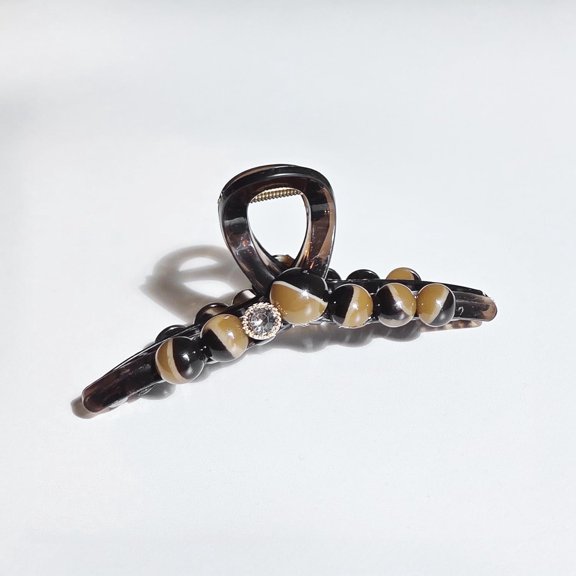 Homlyo Vintage Tiger Eye Stone Decor Large Hair Claw Clip, Anti-slip Serrated Banana Jaw Barrettes, Bohemian Beaded Big Hair Catch Clip for Thick Long Hair Women