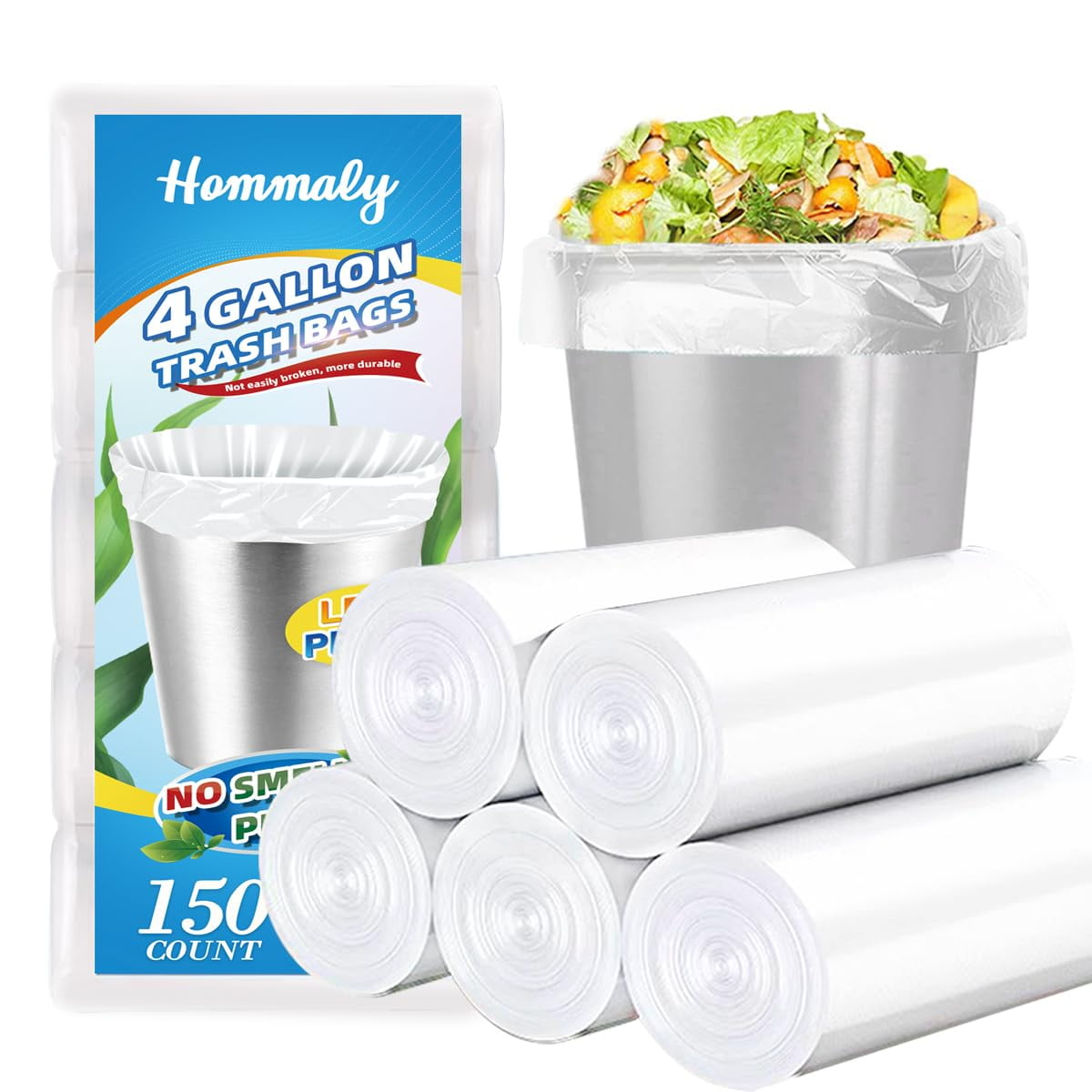 Hommaly 4 Gallon Clear Plastic Trash Bags, 150 Count
