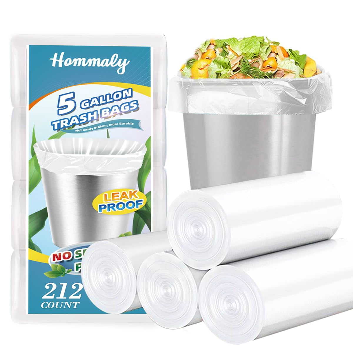 Hommaly 5 Gallon 212pcs Small Clear Trash Bags Strong Clear Garbage ...
