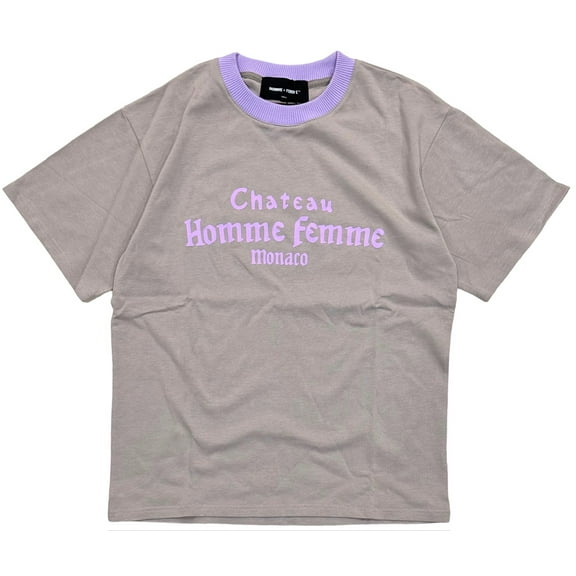 Homme + Femme Men's Chateau Monaco Script Heavyweight Tee T-Shirt (Small, Khaki/Purple)