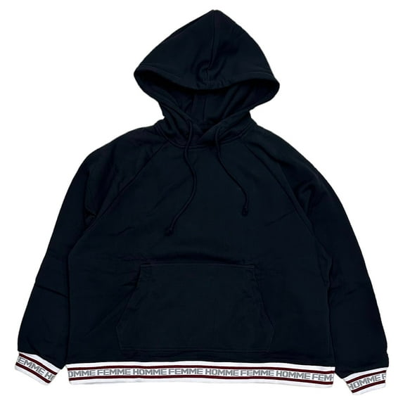 Homme + Femme Men's Oversized Heavyweight Branded Logo Cuff Hoodie Sweatshirt (Medium, Black)