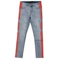 thumbnail image 1 of Homme + Femme Men's Side Red Paint Logo Trademark Slim Fit Stretch Denim Jeans (34, Stonewashed Blue), 1 of 4